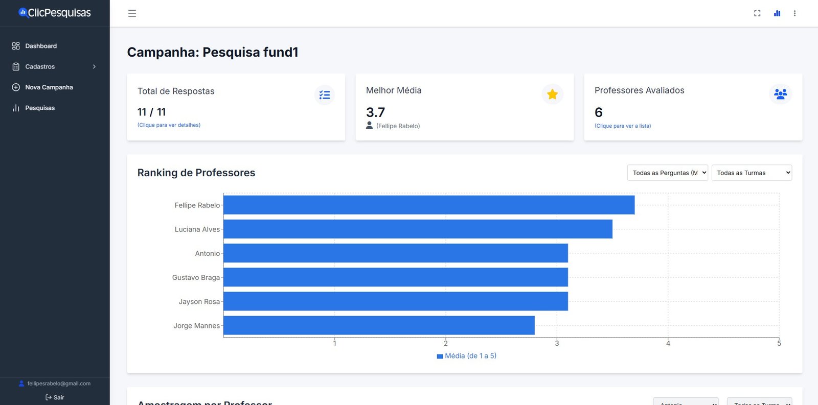 Tela de criação de pesquisas